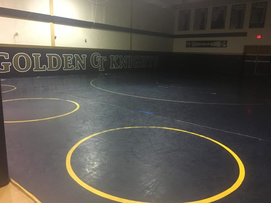 Wrestling mats ready in the Auxiliary Gym 