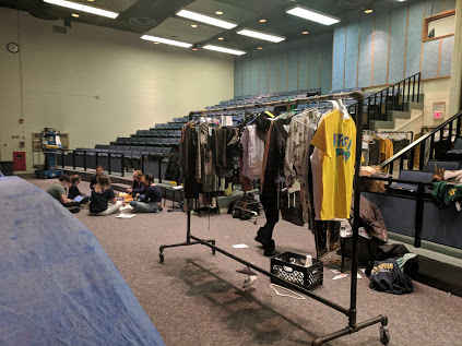 In the week (and weeks) leading up to the show, members of the cast and crews of Bring It On put in long hours to pull the show together. Photo courtesy of Ms. Donna Dolby.