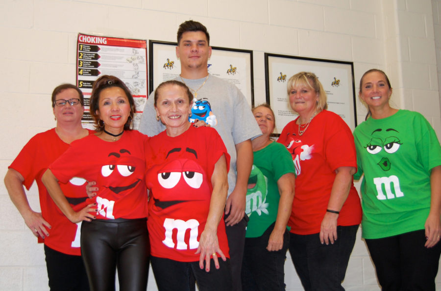 The Pomptonian Staff posing as a bunch of M&mS. 