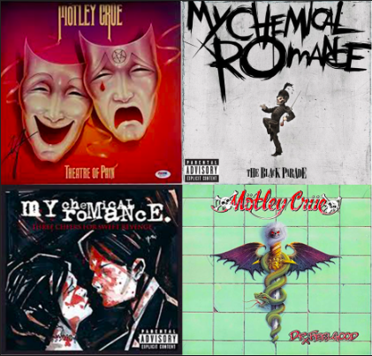 My Chemical Romance and Mӧtley Crüe album covers.