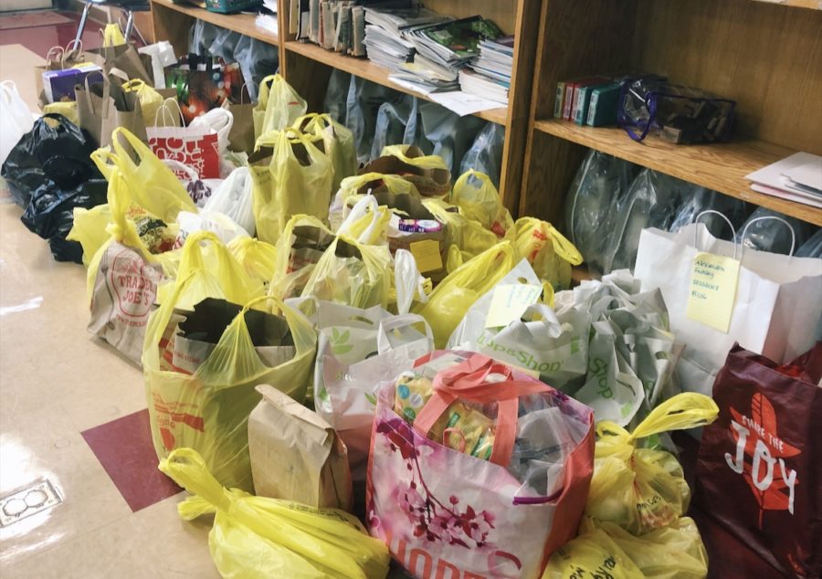 Bags of cans for thanksgiving food drive 