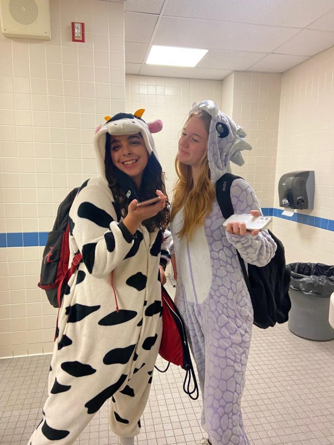 Met a cow and dinosaur in the bathroom! (Freshmen Emma Chocho and Samantha Tate).