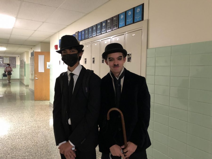 Seniors Zayd Qureshi as Humphrey Bogart and Ian McGreevy as Abraham Lincoln.