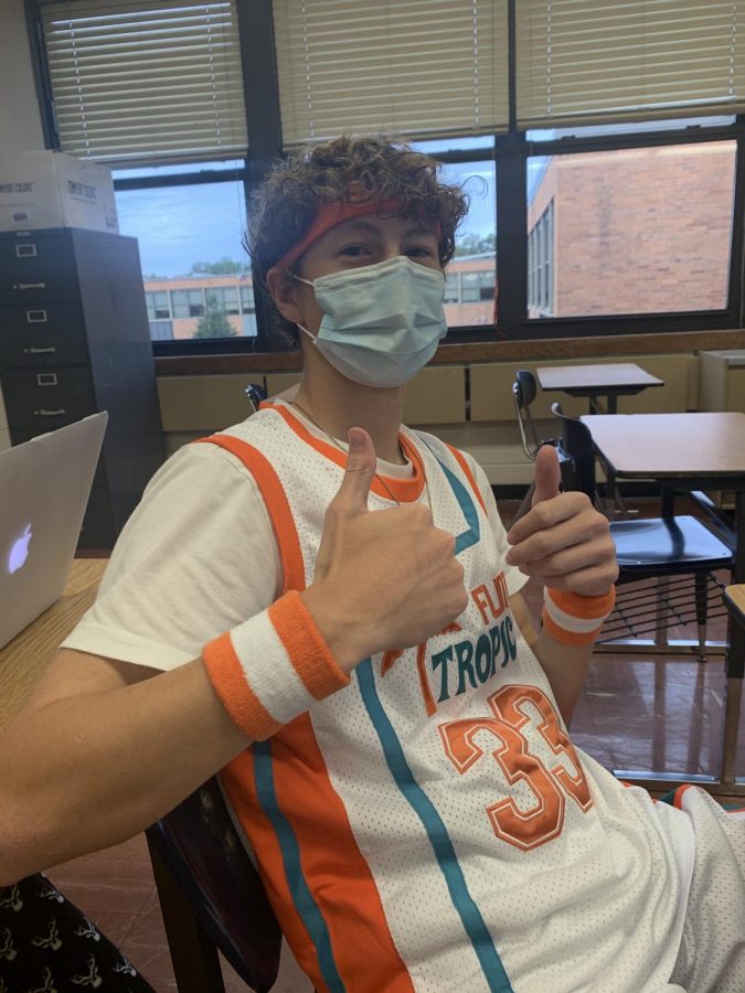 Senior Drew Maier dresses up as Jackie Moon from Semi-Pro.
