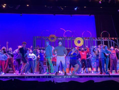 The cast of Spongebob rehearses during tech week