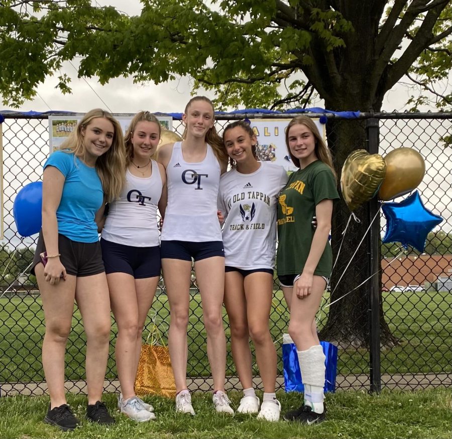 Seniors on their senior day. Left to right: Holly Latz, Lauren Cappelmann, Cara Hliboki, Alicia Acosta, Breelyn McNamara 