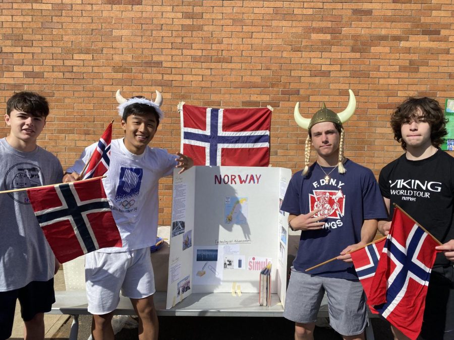 Norway is where my mother is from and I take great pride in representing such a beautiful country...I am a proud Norwegian viking and could not wait to express that part of me today for the whole school. - junior Eddie Sullivan, pictured with juniors Marcello DeLillo, Andrew Park, and Drew Rosenblum