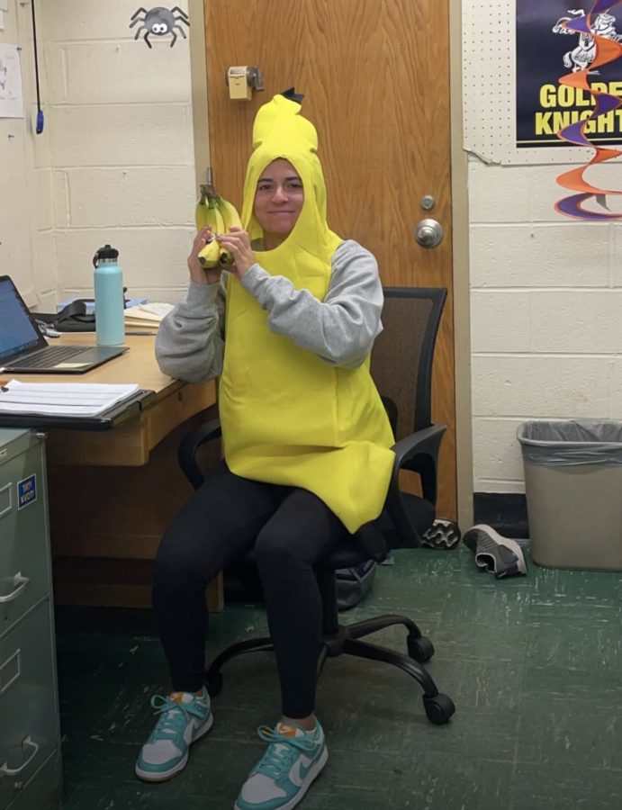 Physical Education teacher Ms. Levenshus as a banana