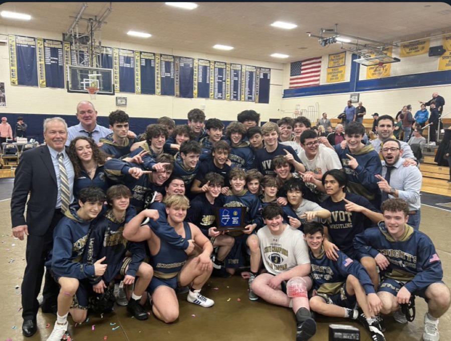 NVOT+wrestling+team+celebrates+their+sectional+championship+win+versus+Sparta+on+February+8