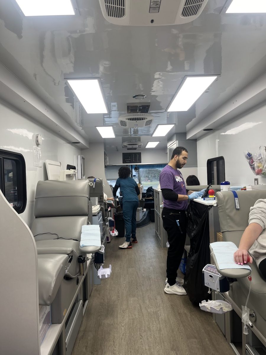 The inside of the Bloodmobile