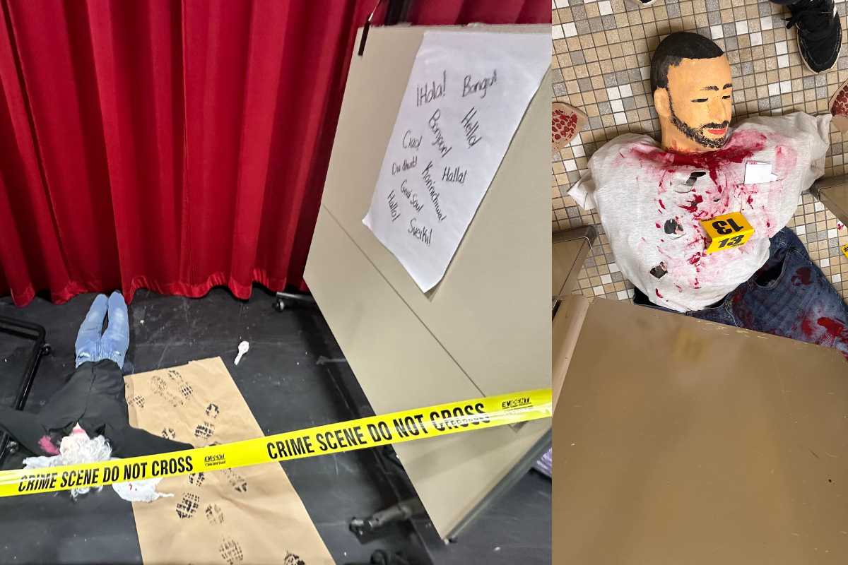 Pictured Above: Forensics Science classes crime scene set up backstage